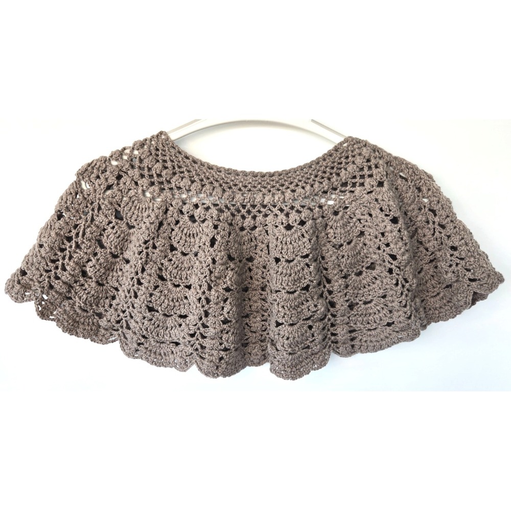 Crochet Shawl Collar Cape Handmade Wool Scallop Pastel Purple Cottage Whimsy